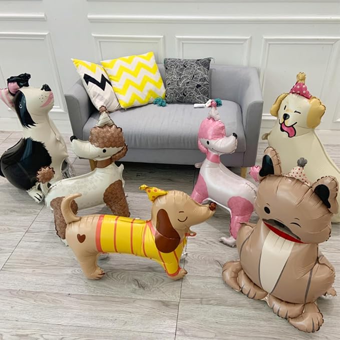 4D Standing Dog Animal Balloons,Pink Brown Pet Dog Foil Balloons, 2Pcs Cute Puppy Poodle Children's Birthday Party Supplies Animal Themed Baby Shower Party Decorations