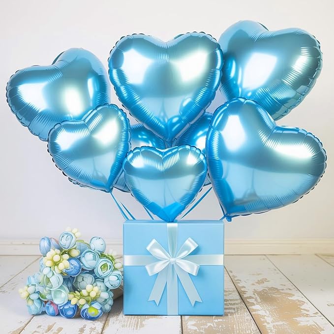 Light Blue Heart Balloons, Heart Shaped Balloons, 20 Pcs 5/10/18 inch Different Sizes Blue Foil Love Balloon for Birthday Baby Shower Graduation Decorations Wedding Engagement Bridal Showers