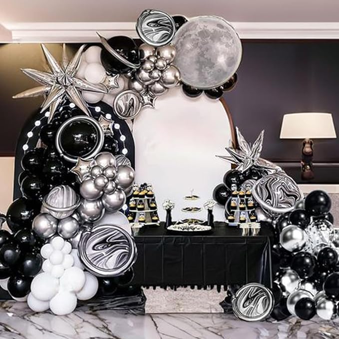 Black and Silver Balloons, Metallic Silver and Black Balloons Pearl Silver Confetti Balloons Party Balloons Chrome Latex Balloons for Kids Adults Birthday Wedding Baby Shower Graduation