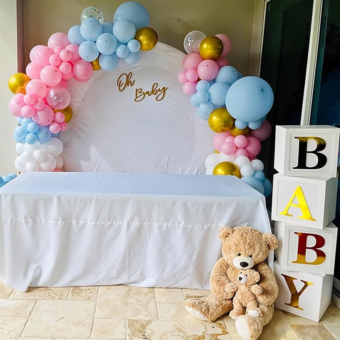 Balloons Pink and Blue, 60 Pack 12 Inch Pastel Light Pink Blue with Metallic Gold Confetti Balloons for Birthday, Gender Reveal, Baby Shower, Boy or Girl Party Decoration