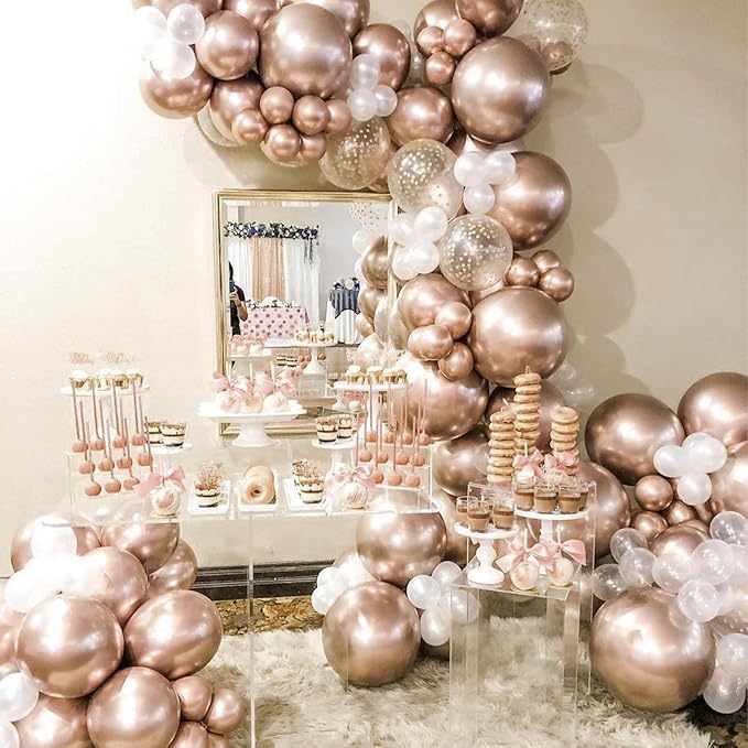PartyWoo Metallic Rose Gold Balloons 4pcs 36 Inch Chrome Champagne Gold Latex Balloons for Wedding Baby Shower Birthday Anniversary Bachelorette Bridgerton Floral Party Decorations Rose Gold-G112