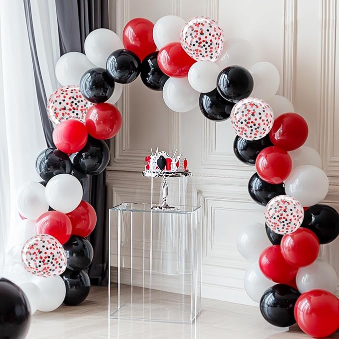Patimate Red Black Balloons Set, 50 pcs 12 inch Black Red White Confetti Latex Balloons Kit for Graduation Birthday Wedding Baby Shower Retirement Party Decorations