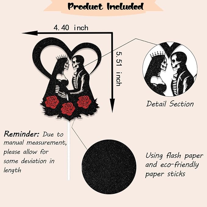 Halloween Bride or Die Engagement Wedding Cake Topper, Halloween Wedding Decorations, Skull Silhouette Cake Topper Party Decorations Supplies Black & Red