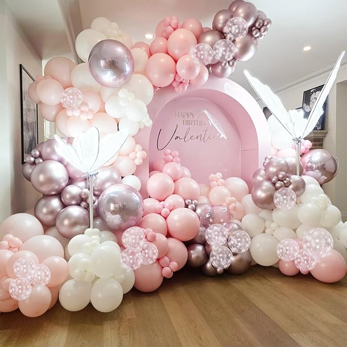 Pink Winter Wonderland Balloons, 50 Pcs 12 Inch Pearl White Balloons Pastel Metallic Pink Balloon for Girls Womem Winter Christmas Wonderland Birthday Baby Shower Ice Snow Princess Party Decorations