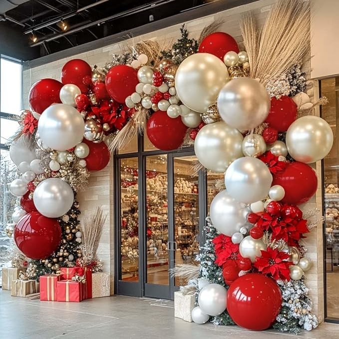 Red White Balloon Garland Double Stuffed Dark Red Pearl White Balloon Arch Kit Burgundy Balloons for Christmas New Year Birthday Wedding Bridal Shower Engagement Party Decorations