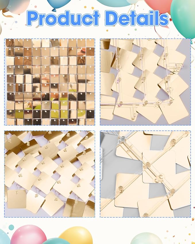 Light Gold Shimmer Wall Backdrop 12 Panels Cover 4 x 3 Ft, Photo Backdrops for Wedding,Anniversary,Birthday,Party Decoration