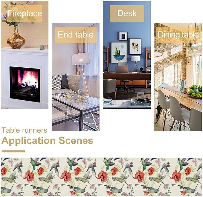 Summer Tropical Hummingbird Floral Table Runner,Spring Birds Table Runner Burlap Table Decoration for Seasonal Home Kitchen Dining Dinner Indoor Holiday Farmhouse Decor 13x60 Inch