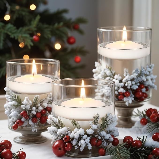 3 inch White Floating Candles, 60 Pack Unscented 3” Floating Candles for Centerpieces,8-9 Hours Water Activated Candle Bulk for Cylinder Vases Wedding Pool