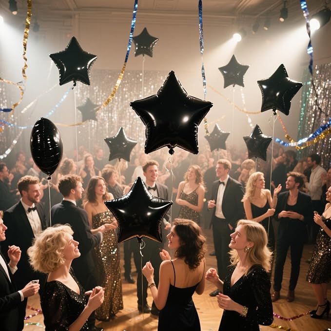 Black Star Balloons Christmas Gifts Black Star Foil Balloon Set Mylar Helium Metallic 12pcs 18 Inch Birthday Decorations Room Decor Graduation Decoration Party Baby Shower Anniversary Wedding