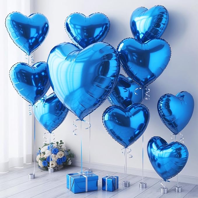 Blue Heart Balloons, Heart Shaped Balloons, 20 Pcs 5/10/18 inch Blue Foil Love Balloon for Baby Shower Graduation Birthday Decorations Wedding Engagement Bridal Showers Anniversary Celebrations