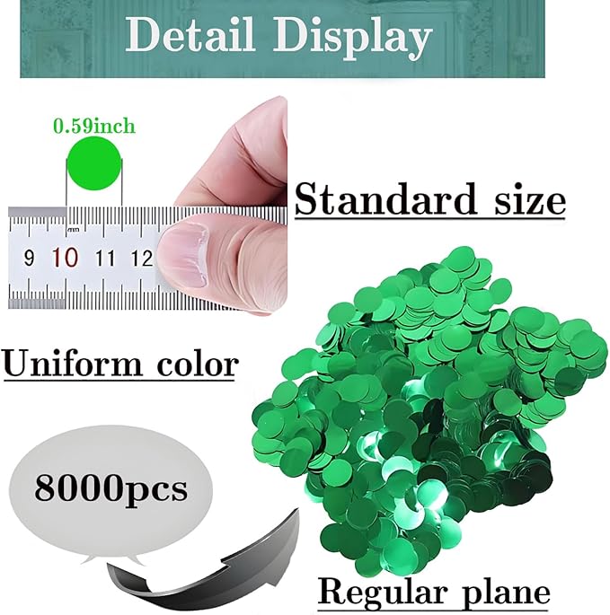 Green Metallic Foil Confetti 8000 Pcs Shiny Round Table Confetti for Fill Balloon Wedding Graduation Party Decorations,60g of pack