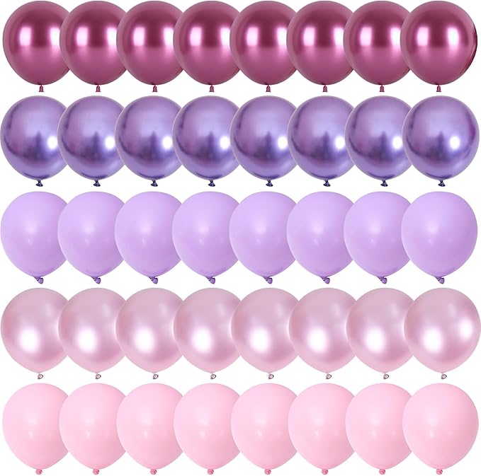 Pink and Purple Balloons, 60 PCS 12 Inch Metallic Purple and Pink Latex Balloons for Girls Princess Birthday Baby Shower Wedding Party Decorations