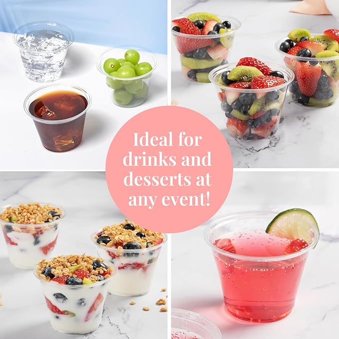 Prestee 200-Pack - 9oz Clear Plastic Cups - Durable Disposable Plastic Wine Glasses for Party, Weddings, and Catering - Small Drinking Glasses for Cocktails and Beverages - Heavy-Duty Fruit Punch Cups