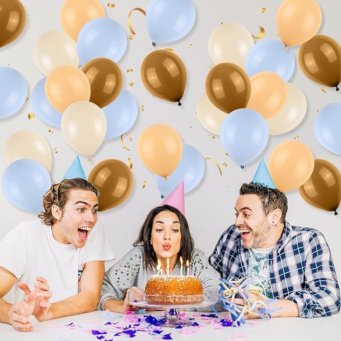 Blue and Brown Balloons, 12inch Bear Balloons Pastel Blue Beige Brown Latex Ballons, Baby Blue Cream Coffee Party Balloon For Teddy Bear Birthday Baby Shower Decorations