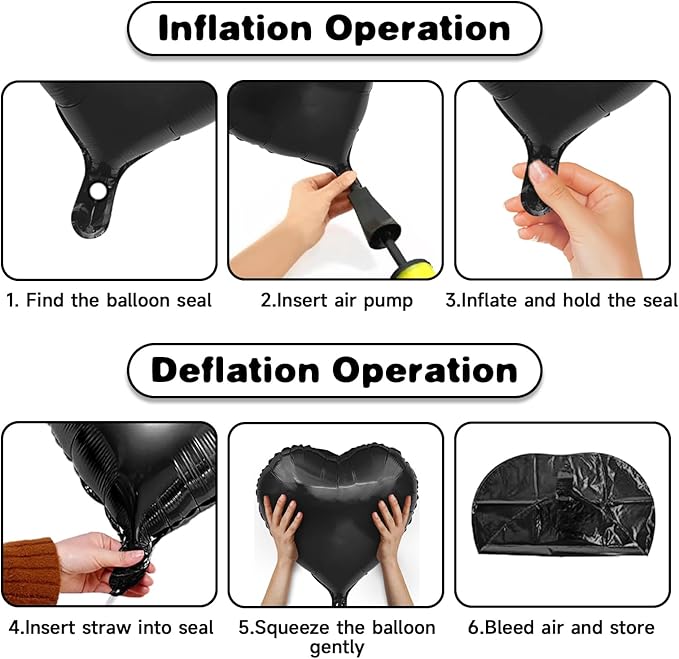 Black Heart Balloons, 19PCS Black Heart Shape Balloons, 18Inch with 10Inch Helium Foil Balloon Love Balloon for Birthday Baby Shower Wedding Valentines Halloween Party Decorations