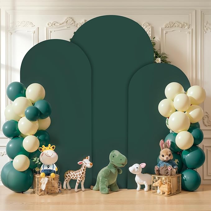 (7.2FT, 6.6FT, 6FT) Wedding Arch Cover Set of 3 Hunter Green Spandex Fitted Arch Cover for Round Top Chiara Backdrop Stand Covers for Birthday Party Banquet Photo Background Decoration