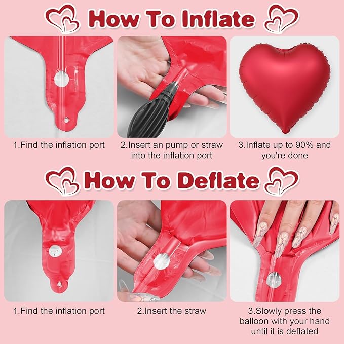 Red White Heart Balloons,12Pcs 18Inch Cream White Metallic Red Heart Shaped Foil Helium Balloons for Birthday Anniversary Wedding Engagement Party Decorations