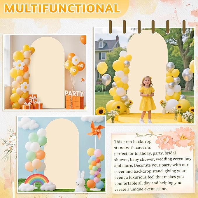 Arch Stand and Cover Set Beige Arch Cover Wedding Arch Backdrops Stand 7.2ft Arch Backdrop Cover Metal Arch Backdrop Stand and Cover Set Wedding Arch Frame for Birthday Party Reception Decor