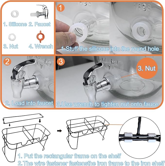 1 Gallon Glass Drink Dispenser for Parties, 2 Packs Juice Lemonade Ice Tea Water Dispenser with Stand, HENABLE Beverage Dispensers with Spigot for BBQ, Picnic, Party