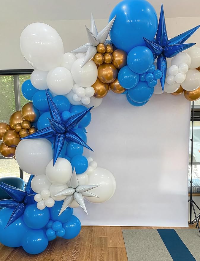 Blue Star Balloons - 8 Pcs Blue Foil Balloons One-Piece 14-Pointed Spike Balloon 22 Inch Large Explosion Star Balloons for Birthday Wedding Gender Reveal Party Decorations