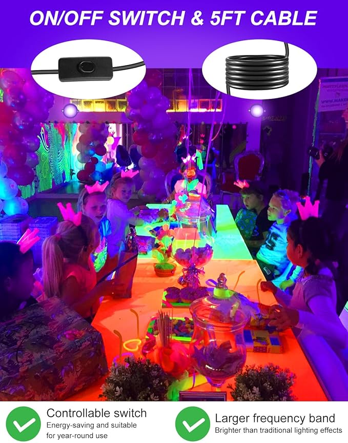 Outdoor Black Light Spotlight, LED Black Lights Waterproof Landscape Lights with US Plug for Glow Party Body Paint Fluorescent Poster Stage Lighting Yard Garden Halloween Decoration(6 Pack)