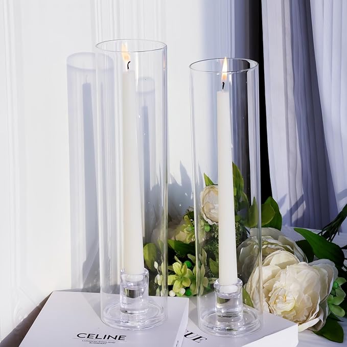 VOHO Hurricane Candlestick Holders Set of 6, Clear Glass Hurricane Candle Holder for Centerpiece Table Decorations, Bottomless Hurricane Glass & Candle Sticks Holder Decor for Wedding, Birthday, Party