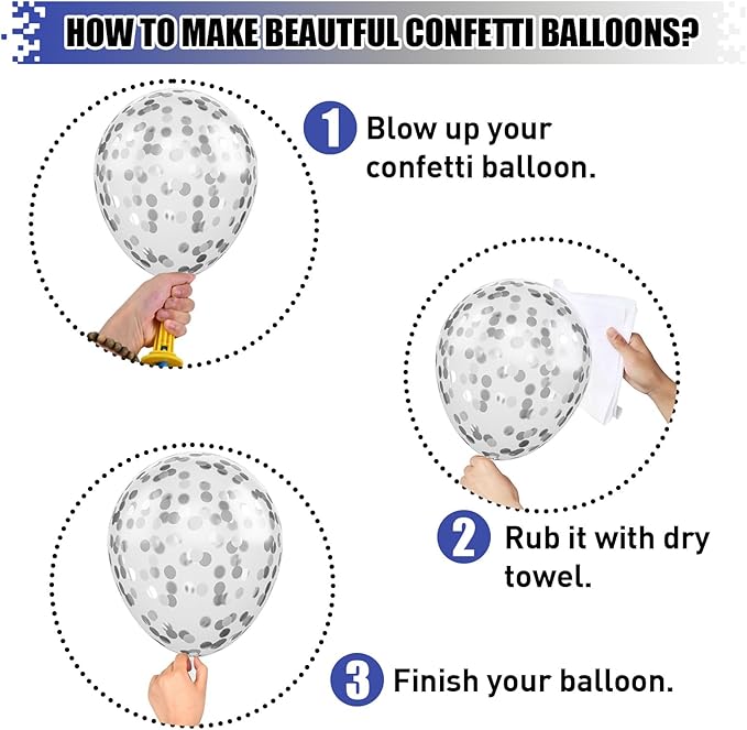 Navy Blue and Silver Balloons 60PCS, 12 Inch Navy Blue Metallic Silver and White Pearl Party Balloons with Silver Blue Confetti Latex Balloons for Birthday Graduation Space Theme Party Decorations