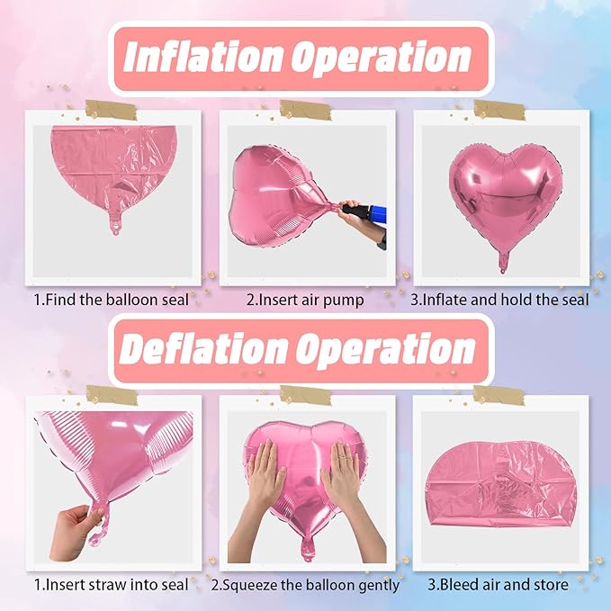 Pink Silver Heart Balloons, 18 Inch Pearl Pink and Silver Heart Shape Balloons, 12PCS Helium Love Foil Balloon for Birthday Baby Shower Engagement Wedding Party Decorations