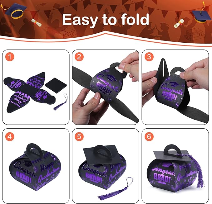 COTOPHER 36 Pcs Graduation Cap Gift Boxes with Tassel, Class of 2025 Graduation Candy Boxes Centerpieces for Tables Party Decorations Favors Supplies Small Treat Box