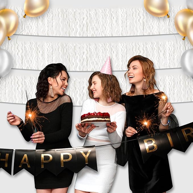 6 Pack 10 Feet White Wave Foil Fringe Garland Metallic Tinsel Streamers Banner Wall Hanging Curtain Backdrop for Parade Floats, Mother's Day, Easter, Wedding, Birthday Party Decoration