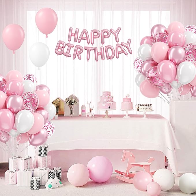 Light Pink and White Balloons, 60pcs 12inch Pearl Light Baby Pink Confetti White Balloons for Wedding Bridal Shower Baby Shower Pink Birthday Decorations