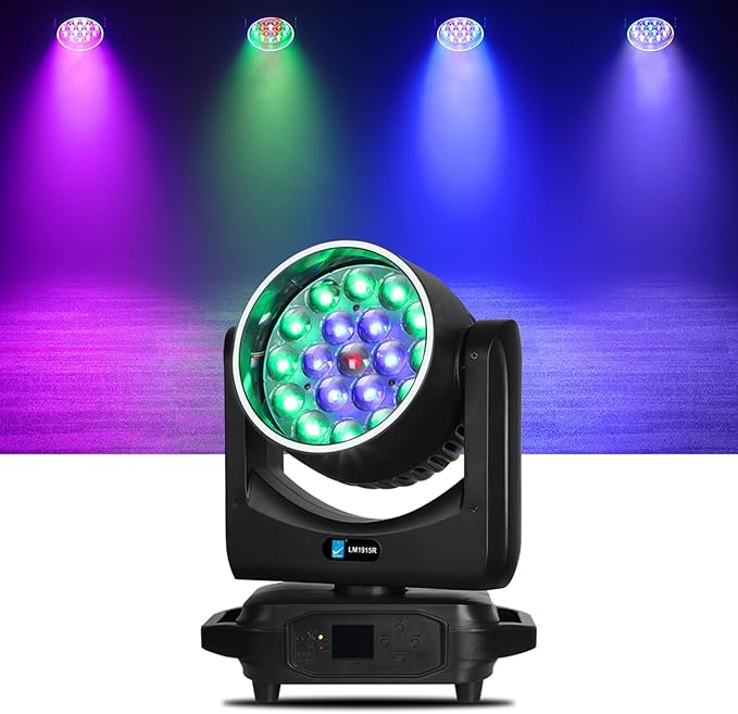 Big Dipper LED Moving Head Lights 19X15W Stage Lighting with Zoom/Wash/Beam Lights, RGBW Uplight Moving Head Light with RDM & DMX Moving Head DJ Light for Nightclub Professional Event Bars