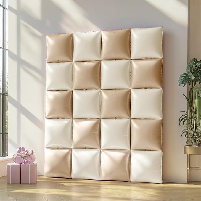 NISOCY 25PCS Coffee White Square Foil Balloons Wall Backdrop Double Sided Coffee Sand White Balloons Arch Kit for Birthday Bridal Baby Shower Gender Reveal Wedding Thanksgiving Party Decorations