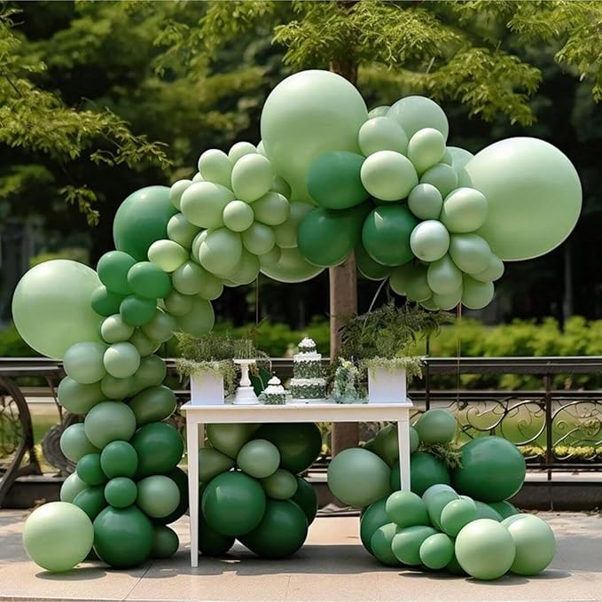 Green Balloons, 12 Inch Dark Emerald Lime Green Metallic Silver Latex Balloons for Boys Men Birthday Video Game Forest Jungle Dinosaur Themed Party St. Patrick's Day Graduation Decoration Supplies