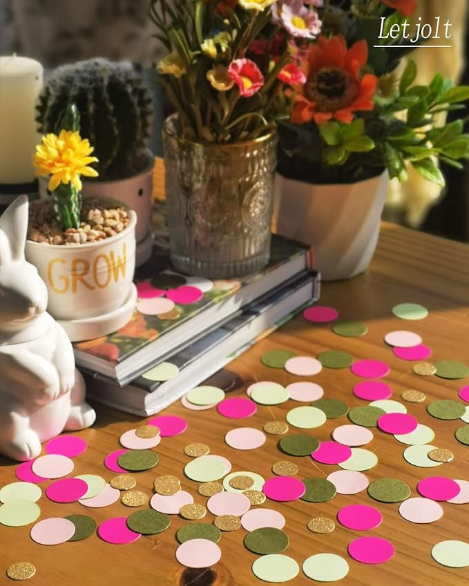 Pink Confetti Glitter Party Table Decorations Confetti Hawaii Girls Party Supplies Golden Green Scatter Paper Craft for Birthday Bridal Baby Shower Wedding Gift Circle Dots Decor 100 Pcs