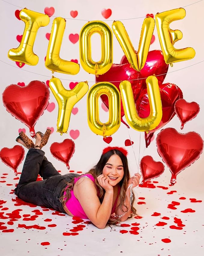 I Love You Balloons and Red Heart Balloons Kit Red Valentines Day Decorations Love Balloons for for Valentines Day Bridal Shower Wedding Romantic Special Night Party Supplies Decorations