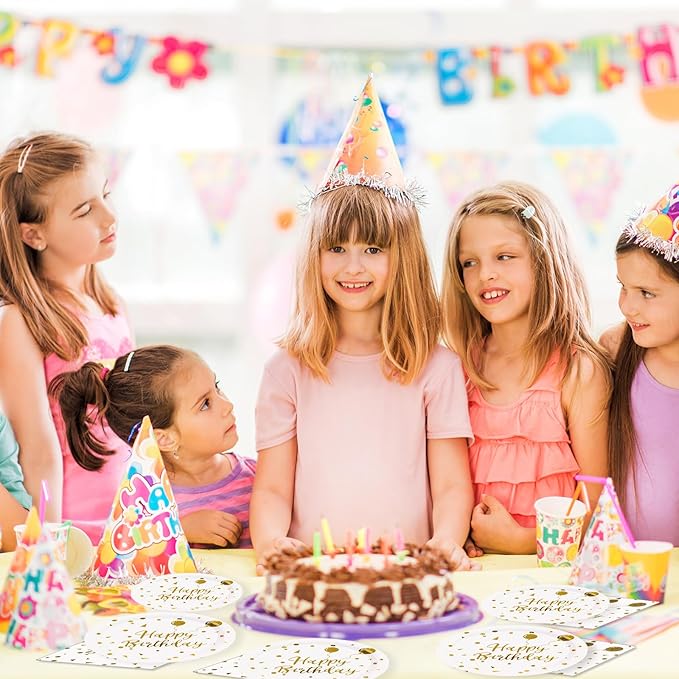 9Inch Birthday Plates and Napkins, White and Gold Balloons Dessert plates Disposable Party Supplies 40PCS Cake Paper Plates Tableware for Birthday Party Decorations