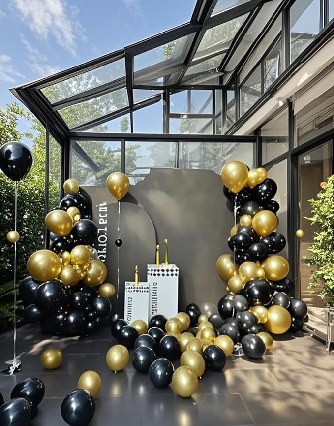 Black Balloons 145pcs Different Sizes 5in 10in 12in 18in Shiny Metallic Black Latex Balloon Arch Kit Garland for Graduation Halloween Baby Shower Birthday Party Decoration