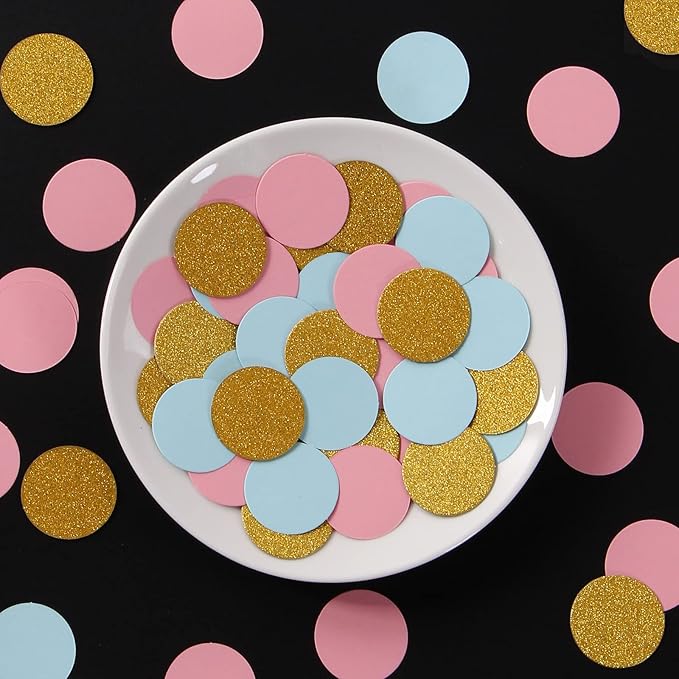 Gender Reveal Decorations Blue Pink - 300pcs Paper Confetti Glitter Baby Gender Reveal Party Supplies Ideas Gender Reveal Theme Gold Birthday Table Decor HongTongTong