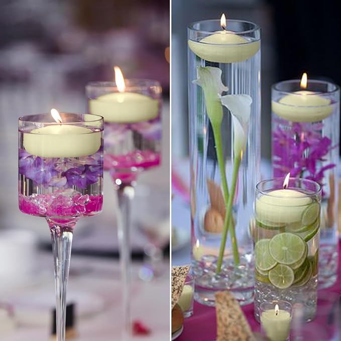 12 Pcs 2 - inch Floating Candles, Ivory, Smokeless and Unscented, Burns Continuously for 5-6 Hours, Be Good for Holidays, Weddings, Vacations, and Home Décor.