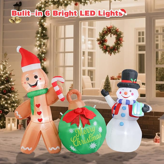 Taman 6.2 FT Christmas Inflatable Decorations, Gingerbread Man with Snowman Propeller Built-in Bright LED Light Blow Up for Yard, Garden,Lawn Outdoor Holiday Yard Decorations