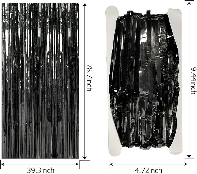 10 Pack Foil Curtain Backdrop Black Metallic Tinsel Foil Fringe Curtains Photo Booth Props for Birthday Wedding Engagement Baby Shower Bachelorette Christmas Holiday Celebration Party