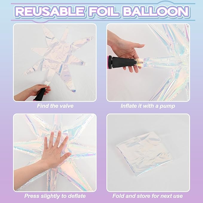 6PCS Iridescent Star Balloons, 22Inch Huge Iridescent Explosion Star Balloons Holographic Spike Cone Foil Balloon for Baby Shower Bridal Shower Wedding Winter Birthday Party Decorations