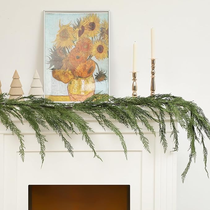 Jutom 1 Pcs 6 ft Christmas Cedar Garland - Artificial Realistic Faux Greenery Cedar Pine Garland for Home Fireplace, Door, Window, Indoor & Outdoor Christmas Party Decoration