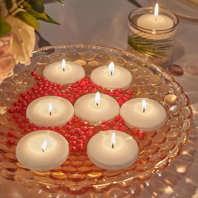 White Floating Candles 3 inch for Valentine's Day, 12 Pack Floating Candles 10 Hours Burn Clean & Smokeless Floating Candle for Wedding, Romantic Time, Proposal Anniversary, Party Deco