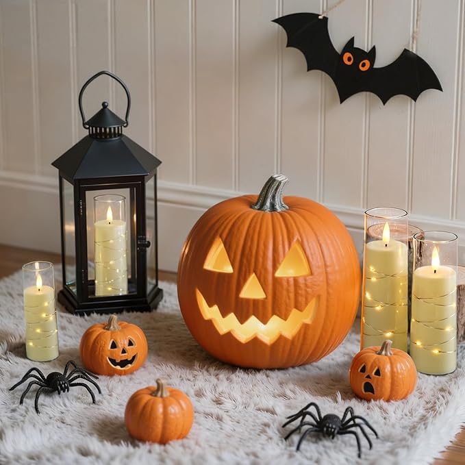 Raycare Flameless Candle with Remote Timer – 9 Flickering Acrylic Battery Operated LED Pillar Candles with Embedded Star String for Christmas, Home Decor, and as a Gift (Ivory)