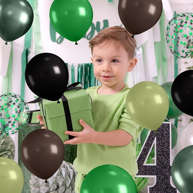 Paready Dark Green and Brown Balloons Set, 50 Pcs Metallic Green Brown Black Balloon, 12 Inch Sage Green Confetti Party Balloons for Kid Boys Camouflage Army Camping Camo Theme Party Birthday Supplies
