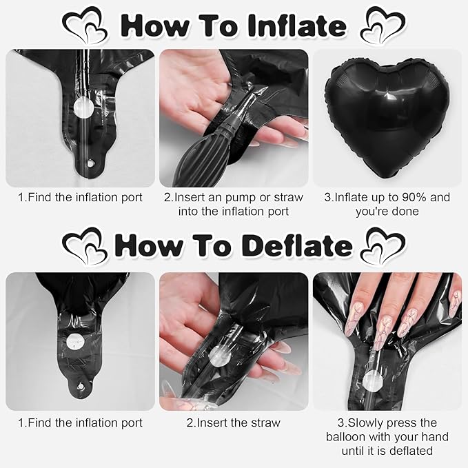 Black Pink White Heart Balloons,12Pcs 18Inch Black Cream White Baby Pink Heart Shaped Foil Helium Polyester Film Balloons for Baby Shower Birthday Anniversary Wedding Engagement Party Decorations