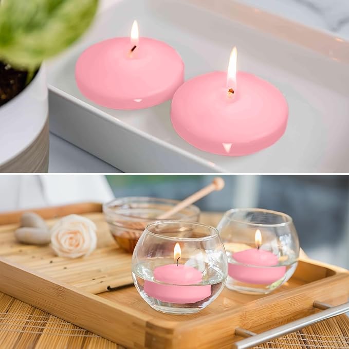 12 Pcs 3 inch Romantic Pink Floating Candles, Smokeless and Unscented, Burns for 8-10 Hours, are Ideal for Weddings, Parties ,Vacations, and Home Decorations