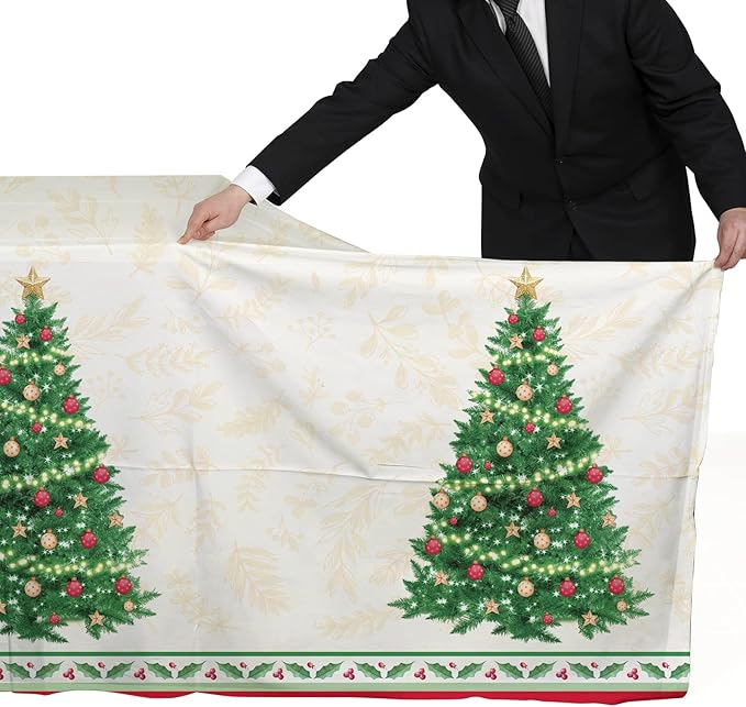 Gatherfun Christmas Table Decorations, Christmas Tree Disposable Tablecloth Waterproof Plastic Rectangular Table Cover for Merry Christmas Party Supplies, 3 PCS, 54 X 108 inch